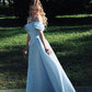 Classic Blue Off the Shoulder Satin Long Prom Dress Evening Dress SH6904
