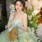 Princess A Line Sweetheart Neck Beaded Green Tiered Tulle Long Party Dress Evening Dress SH2859