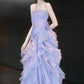 Lilac Ball Gown Strapless Pleated Layered Organza Tulle Long Prom Dress Evening Dress SH7212