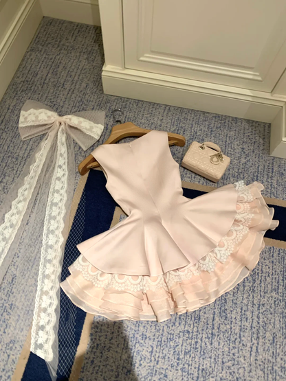 Light Pink A Line Straps Satin Short Prom Dress Homecoming Dress SH7187