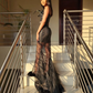 Sexy Sheath Sweetheart Neck Black Feather Sequin Tulle Long Prom Dress Graduation Prom Dress SH2525