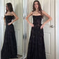 Sexy Black A Line Spaghetti Straps Appliques Chiffon Long Prom Dress Date Dress SH7006