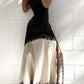 Sexy White-black Mermaid Spaghetti Strap Lace Satin Slit Prom Dress Evening Dress SH5753