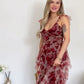 Vintage A Line Print Floral Irregular Ruffles Tulle Long Prom Dress Evening Party Dress SH4072