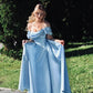 Classic Blue Off the Shoulder Satin Long Prom Dress Evening Dress SH6904
