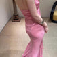 Pink Mermaid Spaghetti Strap Flowy Chiffon Long Prom Dress Evening Dress SH5751