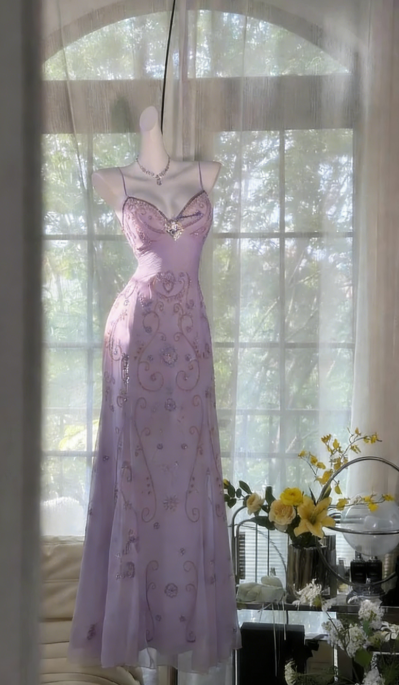 Gorgeous Yellow Spaghetti Strap A Line Chiffon Beaded Long Prom Dress SH2901