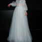 Pretty A Line Puff Sleeve Foggy Blue Tulle Long Prom Dress SH5554