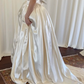 Gentle Vintage Ball Gown Straps Pleated Ivory Satin Wedding Dress SH5075