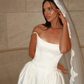 Beautiful A Line Spaghetti Strap White Simple Satin Wedding Dress SH6033