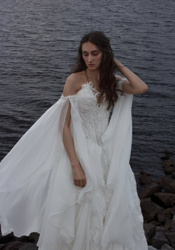 Ethereal Pretty A Line Exquisite White Chiffon Prom Dress Wedding Dress SH6684