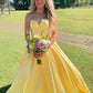 Yellow A Line Sweetheart Corset Satin Prom Dress SH1594