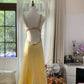 Yellow A Line Strap Beaded Sequin Chiffon Open Back Prom Dress Evening Dress SH2534
