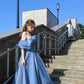 Princess Blue A Line Off the Shoulder Organza Prom Dress 16th Birthday Dress Date Dress with Slit SH3991