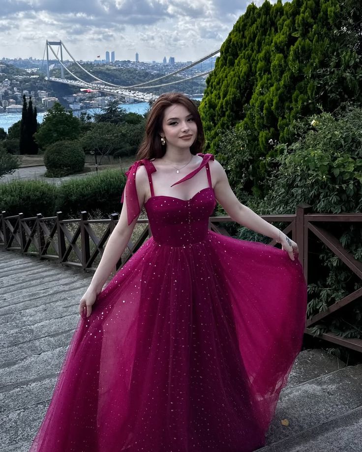 Jewel Cerise A Line Spaghetti Straps Sequin Tulle Long Prom Dress Date Dress SH7014