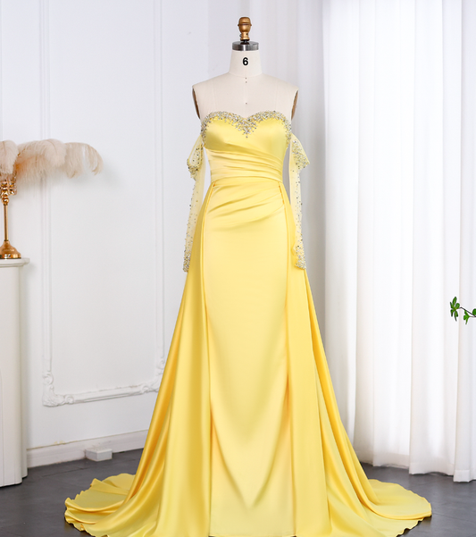 Elegant A Line Sweetheart Neck Long Sleeve Rhinestone Satin Long Prom Evening Dress SH2390