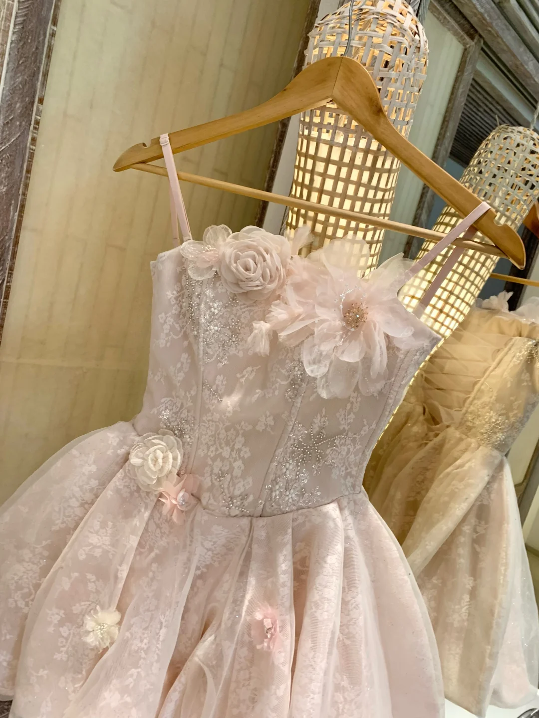 Light Pink A Line Floral Lace Tulle Short Prom Dress Homecoming Dress SH7183