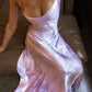 Lavender A Line Spaghetti Straps Satin Long Prom Dress Evening Dress SH1816