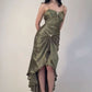 Retro Green Mermaid Spaghetti Strap Beaded Satin Prom Dress Evening Dress SH3451