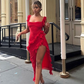 Red Chiffon Prom Dress Long Ruffle Party Dress Evening Dress SH895