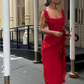 Red Chiffon Prom Dress Long Ruffle Party Dress Evening Dress SH895