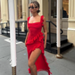 Red Chiffon Prom Dress Long Ruffle Party Dress Evening Dress SH895