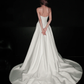 Simple A Line Strapless White Lace Satin Wedding Dress SH5868