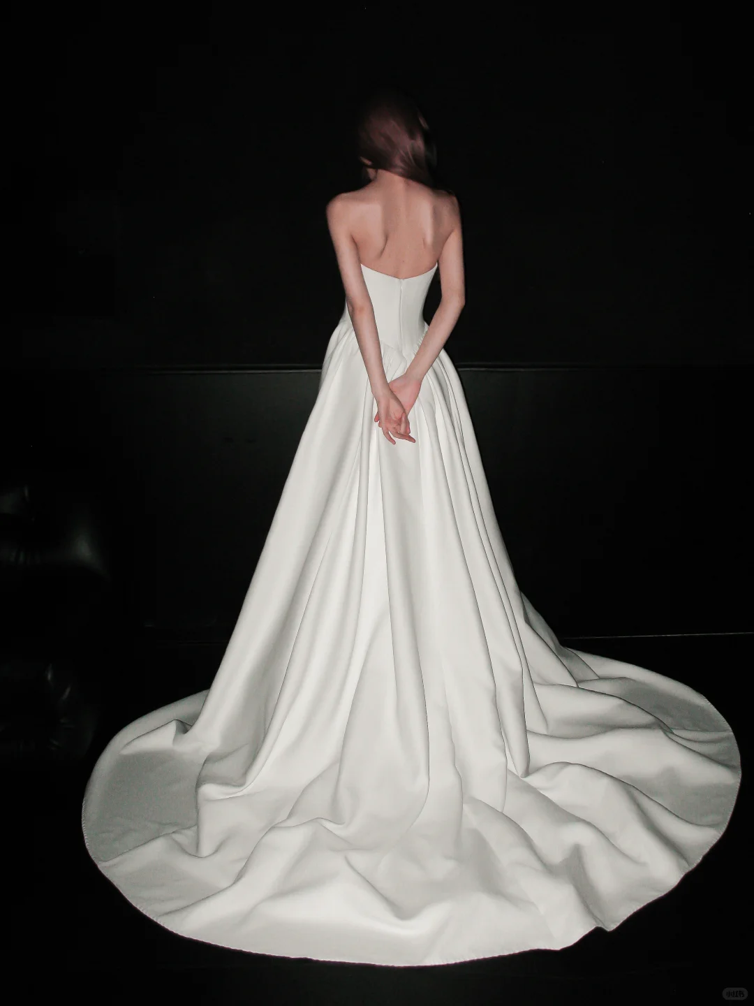 Simple A Line Strapless White Lace Satin Wedding Dress SH5868