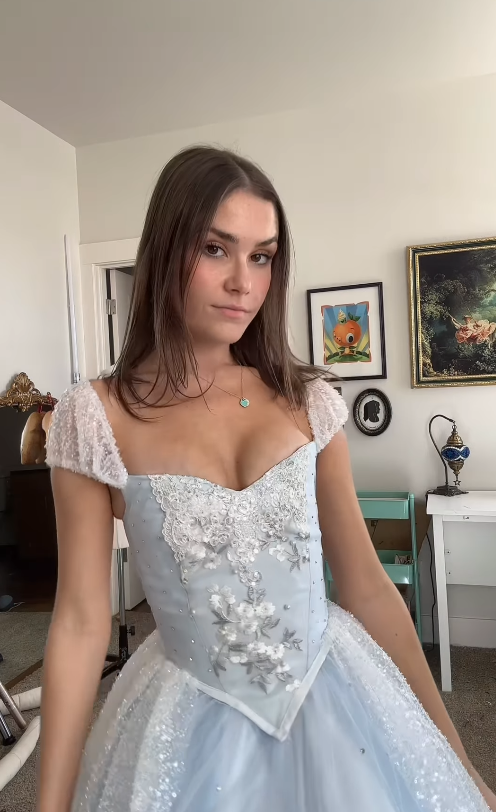 Baby Blue A Line Puff Beaded Embroidery Tulle Satin Prom Dress Evening Dress SH4879