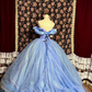 Princess Cinderella Ball Gown Off the Shoulder Blue Purple Tulle Prom Dress Sweet 16 Dress SH5772