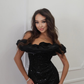 Sexy Black Sheath Off the Shoulder Sequin Prom Dress Formal Dress Party Dress SH3748
