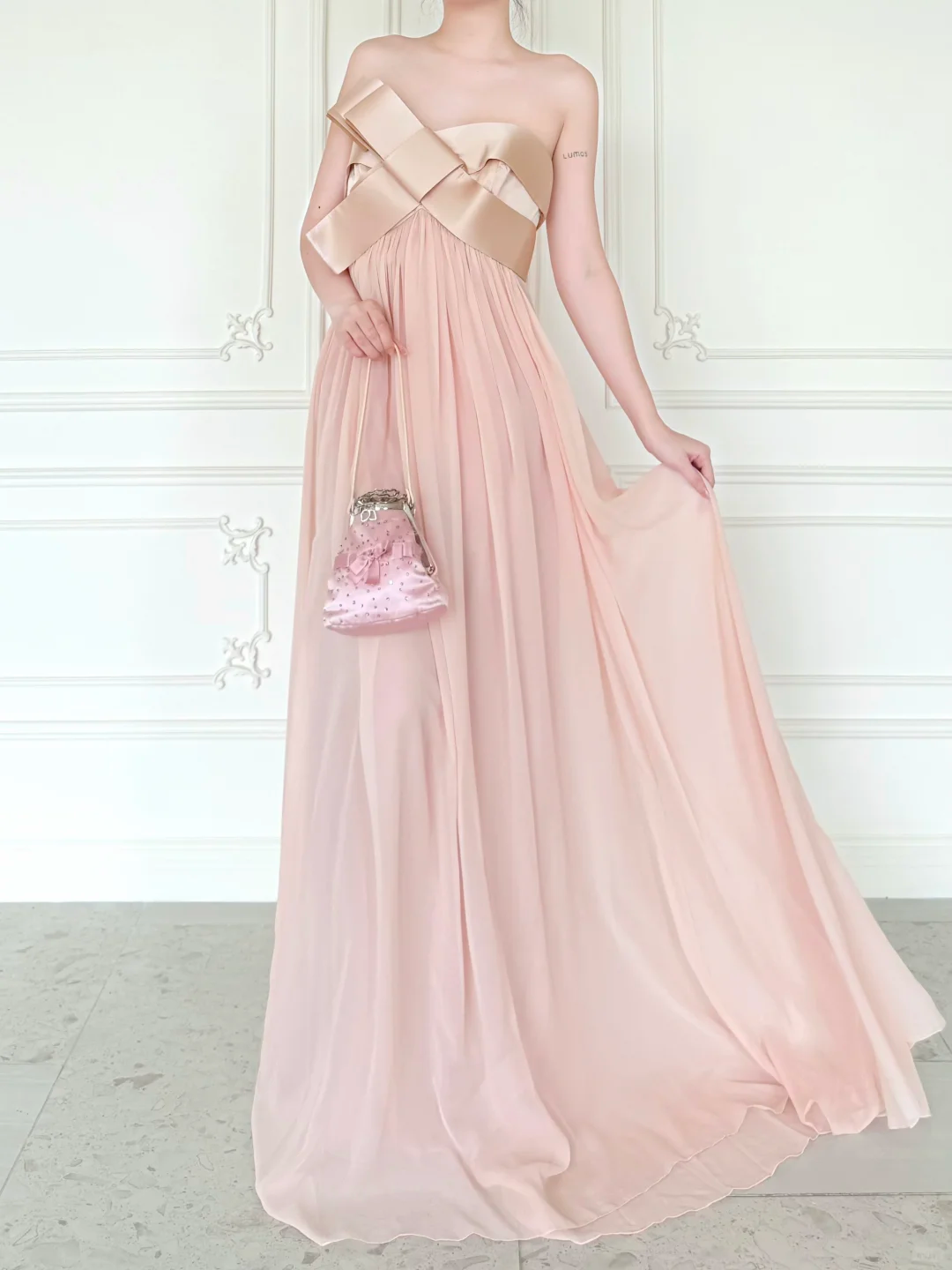 Sweety Light Pink A Line Strapless Chiffon Prom Dress Evening Dress SH6762
