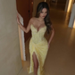 Yellow Sheath Sweetheart Neck Sequin Lace Prom Dress Evening Dress with Slit SH8559