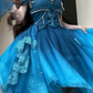 Dreamy Blue Ball Gown Off the Shoulder Chiffon Satin Short Prom Dress Homecoming Dress SH6444