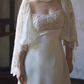 Vintage A Line Long Sleeve White Beaded Satin Long Wedding Dress SH5038