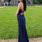 Navy Blue V Neck Long Sequin Evening Dress Prom Dress SH1105