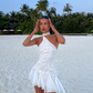 Flowy White A Line Halter Chiffon Mini Homecoming Dress SH3283