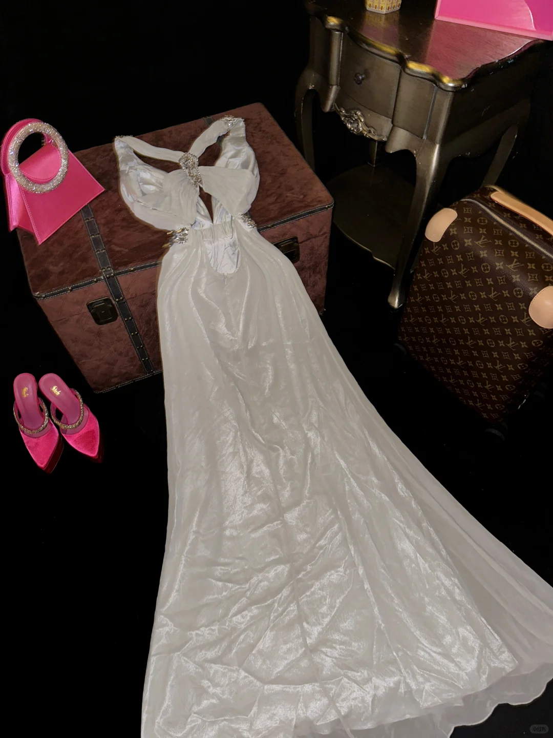 Classy A Line Halter Rhinestone White Chiffon Satin Prom Dress Party D shinydress Classy A Line Halter Rhinestone White Chiffon Satin Prom Dress Party D shinydress