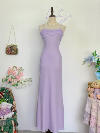 Vintage Purple Simple Mermaid Spaghetti Strap Chiffon Prom Dress Outfits SH4956