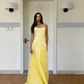 Yellow Simple A Line Spaghetti Straps Satin Chiffon Prom Dress Outfits SH5082
