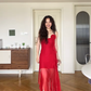 Flowy Red A Line Spaghetti Strap Chiffon Prom Dress Outfits with Slit SH4546