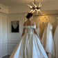 Ball Gown Off the Shoulder Pleated White Simple Satin Long Wedding Dress SH4757