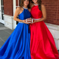 Red Ball Gown Halter Beaded Satin Long Prom Dress Evening Dress SH6584