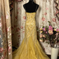 Retro Gold Mermaid Spaghetti Strap Beaded Tulle Long Prom Dress Evening Dress SH3717