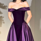 Elegant Purple A Line Off the Shoulder Velvet Satin Long Prom Dress Evening Dress SH6746