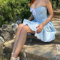 Princess A Line Sweetheart Neck Sky Blue Satin Short Homecoming Dress Birthday Dress SH2154