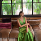 Classic Green A Line V Neck Satin Long Prom Dress Party Dress SH4031