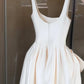Elegant A Line Strap Exquisite Bow Knot White Satin Prom Dress Evening Dress SH8774