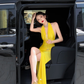 Sexy Bright Yellow Sheath Halter Satin Open Back Prom Dress Evening Dress with Slit SH4335