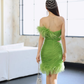 Green Feahter Sexy Sheath One Shoulder Pleated Satin Outfit Party Dress Homecoming Dress SH3523